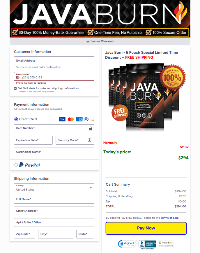 java burn Secure Order Form